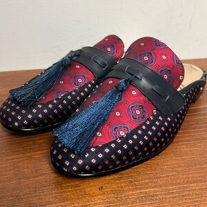 Sam Edleman Blue Red Geo Parsimon Tassel Loafer Mules Academia Library Preppy